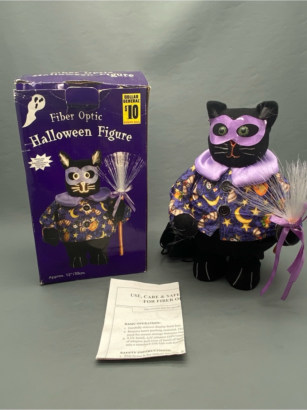 Vintage Halloween Fiber Optic Black Cat 12" Light Up Figure Decor W/ Box